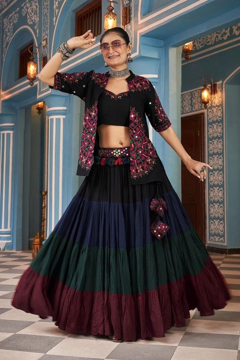 Black Navratri Specials Pure Cotton Gamthi Work Full Stitched Lehenga Choli, Lehenga Choli for USA Women, Navratri Lehenga, Black Lehenga. - Etsy Gamthi Chaniya Choli, Black Jacket Style, Navratri Lehenga, Garba Dress, Black Lehenga, Navratri Chaniya Choli, Design Jacket, Elegant Jacket, Red Lehenga