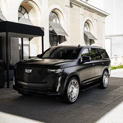 @platinum_group shared a photo on Instagram: “Anotha One! 21’ Escalde wrapped in satin black featuring our 26” D100 forged monoblock wheels. 🛠 @platinum_group x @tbtfw11 📸 @no___edo” • Nov 18, 2021 at 6:59pm UTC Escalade Car, Black Cadillac, Car Facts, Future Trucks, Black Truck, Driving Pictures, Future Car, Cadillac Escalade, Ford Bronco