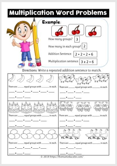 How to teach multiplication to KS1 children? Examples + FREE Printable - The Mum Educates Math For Primary 1, Printable Multiplication Worksheets, Multiplication Word Problems, Teaching Multiplication, Preschool Tracing, 1st Grade Math Worksheets, Free Math Worksheets, Singapore Math, Math Work