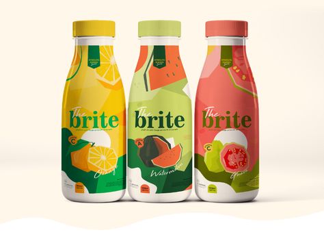 The Brite on Behance Yoghurt Drink Packaging, Fruit Bottle Design, Summer Packaging Design, Summer Branding Design, Drink Packaging Design Bottle, Juice Design Packaging, Kids Juice Packaging, Smoothie Design, Beverage Packaging Design