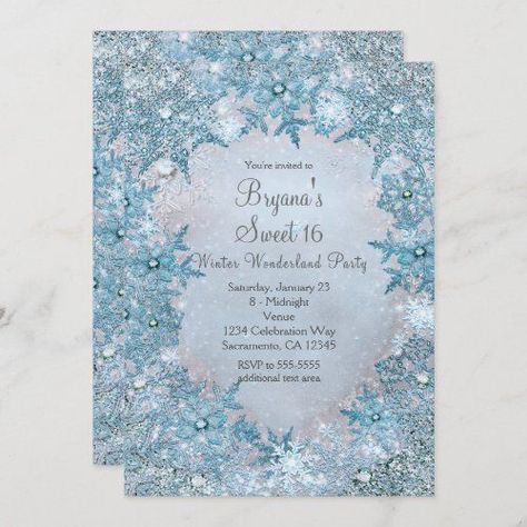 Winter Wonderland Blue Snowflakes Invitation for $2.77 - Bridal Shower Invitations Winter Sweet 16 Ideas, Winter Sweet 16, Sweet 16 Winter Wonderland, Holiday Wedding Invitations, Sweet 16 Winter, Funny Bridesmaid Proposal, Snowflake Invitations, Bridesmaid Funny, Silver Invitation