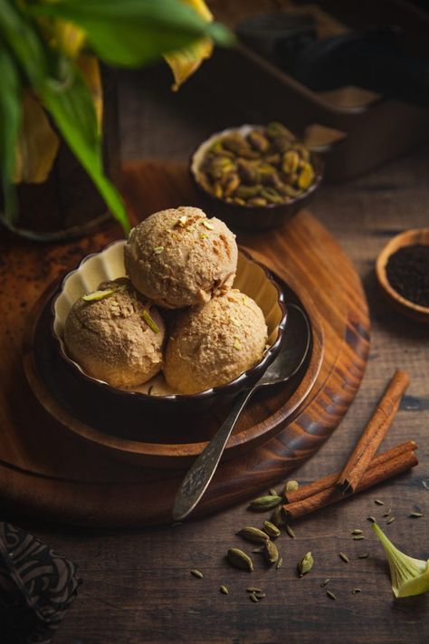 Masala Chai Icecream – Sinfully Spicy Chai Desserts, Eggless Ice Cream, Chai Ice Cream, Cold Recipes, Iced Cream, Indian Mithai, Food Portfolio, Kulfi Recipe, List Of Spices