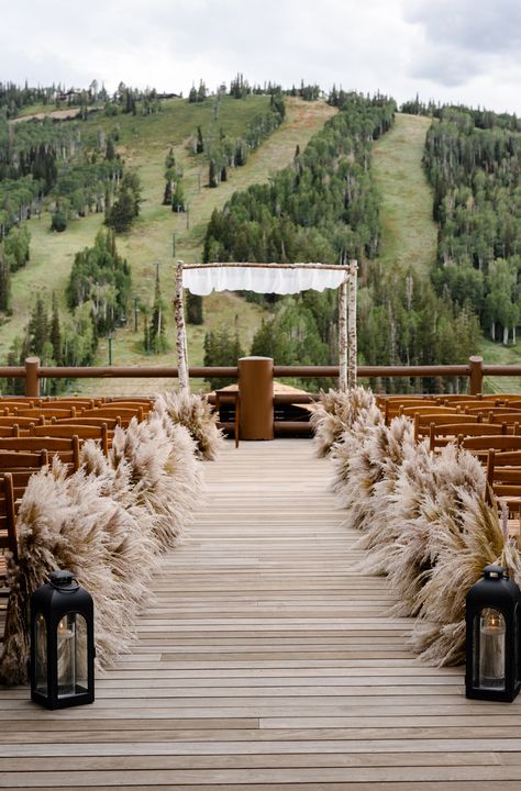 Pompus Grass Wedding Aisle, Pampas Grass Wedding Aisle Decor, Wedding Ceremony Pampas, Blue And Pampas Grass Wedding, Pampas Grass Wedding Ceremony Aisle, Rustic Wedding Decor Aisle, Wedding Arch Ideas Pampas, Pampas Ceremony Decor, Boho Western Wedding Aisle Decor