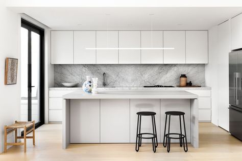 Kitchen | Caulfield Residence by Pipkorn & Kilpatrick | est living Mud Room Entry, Wardrobe Doors, Linear Pendant, Wine Room, Interior Projects, Australian Design, Kitchen Room, White Kitchen, Layout Design