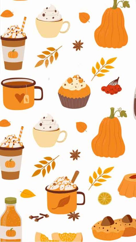 Autum Wallpers Aesthetic, Thanksgiving Themed Wallpaper, Fall Wallpaper Coffee, Fall Coffee Iphone Wallpaper, Aesthetic Thanksgiving Wallpaper, Wallpers Aesthetic, Pumpkin Spice Phone Wallpaper, Fall Wallpaper Pumpkin Spice, Free Thanksgiving Wallpaper