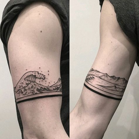 Tattoo Homme, Band Tattoos For Men, Surf Tattoo, Cuff Tattoo, Forearm Band Tattoos, Band Tattoo Designs, Wave Tattoo, Summer Tattoo, Inspiration Tattoos