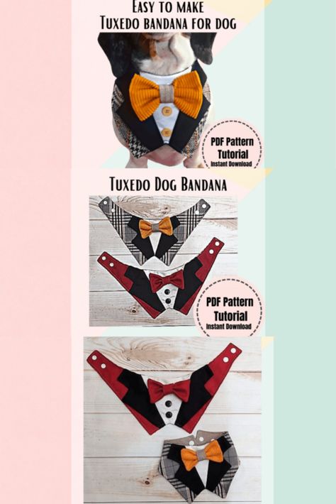 Tuxedo Wedding Dog Cat Bandana Pattern Dog Bandana Pattern Over The Collar Printable Free, Dog Bandana Pattern Printable, Dog Bow Tie Sewing Pattern, Dog Bandana Pattern With Button, Tuxedo Bandana For Dogs Pattern, Cat Bandana Pattern, Dog Bandana Pattern Tie On, Dog Bandana Pattern, Bandana Pattern