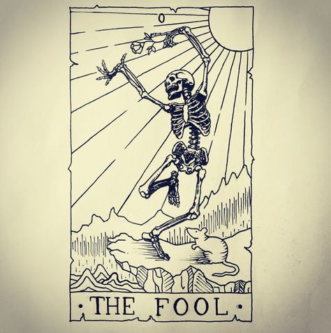 The Fool Skeleton Tarot, The Fool Traditional Tattoo, Skull Tarot Card Tattoo, Tarot Fool Tattoo, The Fool Tattoo Design, Tarot Cards Tattoo, Tiny Tattoos With Meaning, Watercolor Tattoo Ideas, Protection Sigils