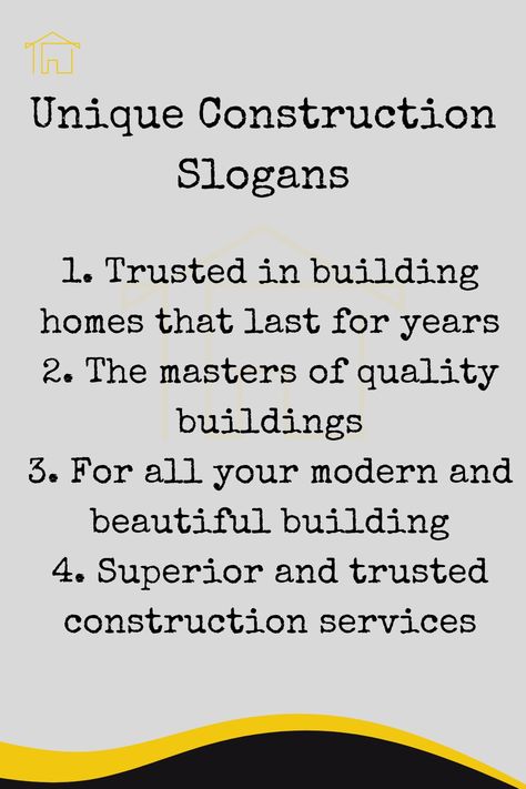 Unique Construction Slogans General Contractor Business, Construction Company Names, Company Card, Real Estate Slogans, Construction Companies, Construction Business, Building Homes, Site Visit, Company Slogans