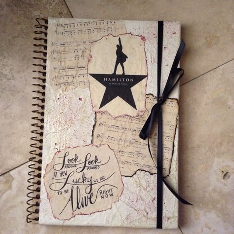 Hamilton journal I made inspired by lyrics written by Lin-Manuel Miranda. The music on the cover page are "My Shot" and "Burn"(the one that looks burned) #Hamilton #MindAtWork Hamilton Scrapbook Page, Hamilton Gift Ideas Diy, Hamilton Gift Ideas, Burn Hamilton, Fandom Crafts, Hamilton Merch, Hamilton Drawings, Hamilton Wallpaper, Hamilton Quotes