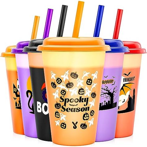 Cups With Lids And Straws, Color Changing Cups, Halloween Gift Baskets, Halloween Color, Halloween Cups, Reusable Tumbler, Reusable Cups, Home Decor Crate, Kids Cups