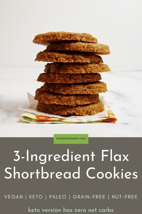 3-Ingredient Flax Shortbread Cookies! These easy, crisp-tender cookies are vegan, nut-free, gluten-free, grain-free, Paleo, & keto-friendly. #keto #ketocookies #flax #flaxcookies #vegan #eggfree #nutfree #dairyfree #3ingredients #easy #easyrecipe #paleo #paleocookies #flaxshortbread #grainfree #glutenfree #cleaneating #cleaneats #fitnessfood #easyketo #veganketo #zeronetcarbs Flax Recipes, Flax Cookies, Flaxseed Flour, Oxalate Diet, Coconut Flour Cookies, Low Histamine, Paleo Cookies, Flax Seed Recipes, Vegan Coconut