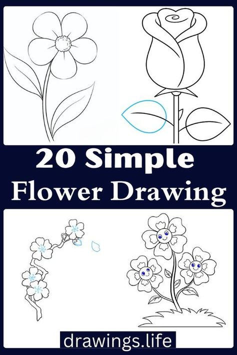 Flowers are always gorgeous, and a simple flower drawing can give you a whole day of enjoyment. They’re also perfect for adding color to your room or stylizing your drawing collection. Flower Drawing Tutorials For Beginners, How To Draw Flowers Step By Step Simple, Flowers To Sketch, How To Draw A Flower, How To Draw Flowers Step By Step, Draw Simple Flowers, Floral Drawing Design, Poppy Flower Drawing, Watercolor Templates