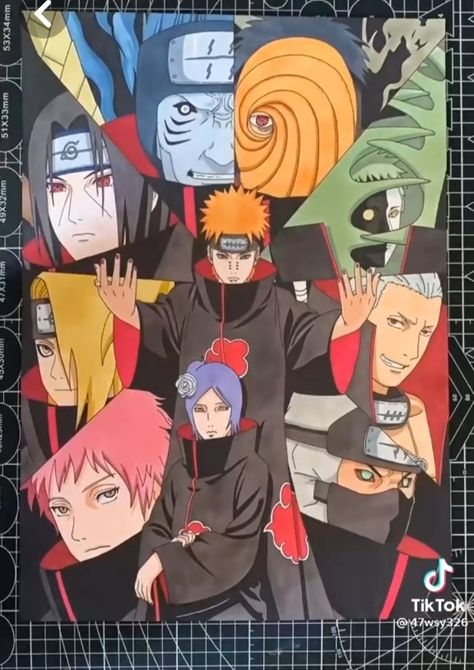 Akatsuki Canvas Painting, Naruto Characters Sketch, Akatsuki Painting, Akatsuki Poster, Naruto Poster, Anime Drawings For Beginners, Anime Canvas Painting, Naruto Painting, Naruto Sketch Drawing