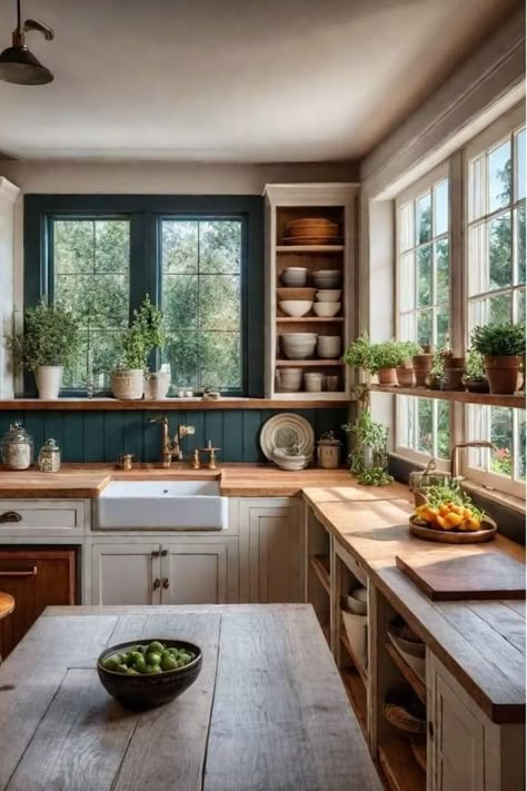 Small Cottage Inspiration, Rustic Cottage Kitchen Ideas, Dream Cottage Interior, Cottage Core Kitchen Ideas, Small Cottage Kitchen Ideas, Cottage Homes Interior, Small Cottage Kitchens, Countryside Home Decor, Big Cottage