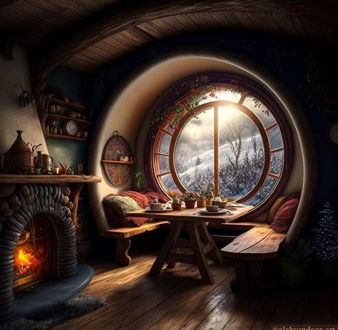 hobbit house Fantasy Cottage Interior, Hobbit House Interior, Farmhouse Bedroom Design, Casa Hobbit, Fantasy Cottage, Magical House, Fantasy Rooms, Cottage In The Woods, Hobbit House