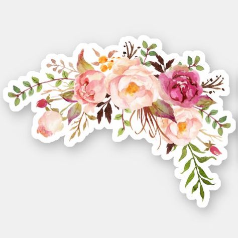 Romantic Stickers, Bouquet Sticker, Peonies Watercolor, Pink Stickers, Salmon Peach, Stickers Cool, Flower Stickers, Floral Decal, Tumblr Stickers