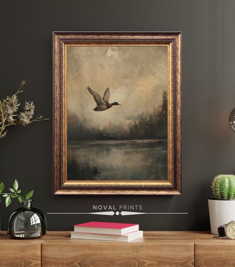 𝐏𝐑𝐈𝐍𝐓𝐀𝐁𝐋𝐄 𝐀𝐑𝐓 | Elevate your home ambiance with this vintage art print. Simply download, Print and Frame this beautiful antique Flying Duck painting. NovalPrints will only publish the unique outstanding printable vintage wall arts. This product is a digital download only. *📥 You Will Receive The Following 5 High-Quality Printable 🏞️300 dpi JPG File's For İnstant Download - ◆ "24x36" ◆ "24x32" ◆ "24x30" ◆ "22x28" ◆ "594x841MM" *1 Ratio 2x3 (24" x 36") You can print this size also in Vintage Duck Painting, Vintage Masculine Decor, Vintage Duck Hunting Nursery, Vintage Duck Nursery, Vintage Duck Hunting, Duck Printable, Duck Home, Duck Wall Art, Hunting Nursery