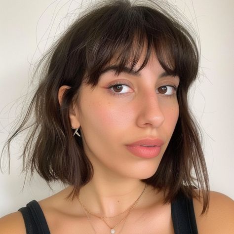 Textured-Bob-with-Airy-Bangs-1.webp (571×571) Italian Bob With Bangs, Bob With Wispy Fringe, Fringe Bangs Bob, Wispy Bangs Bob, Bob Haircut With Fringe, Bob With Fringe Fine Hair, Textured Bob With Bangs, Airy Bangs, Bob With Wispy Bangs