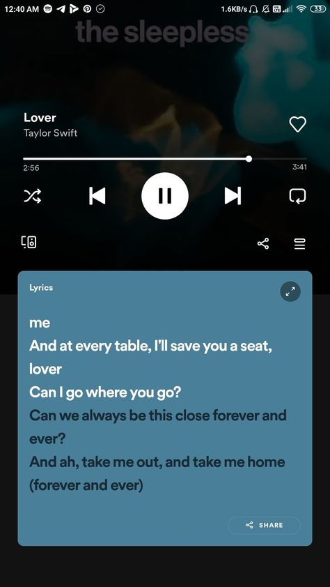 We could leave the Christmas lights up 'til January And this is our place, we make the rules And there's a dazzling haze, a mysterious way about you dear Have I known you 20 seconds or 20 years? Can I go where you go? Can we always be this close forever and ever? And ah, take me out, and take me home You're my, my, my, my Lover We could let our friends crash in the living room This is our place, we make the call And I'm highly suspicious that eve Taylor Swift Lyrics Spotify, Lover By Taylor Swift, Spotify Screenshot, Lyrics Spotify, Forever And Ever, My Lover, My My, Our Place, Take Me Out