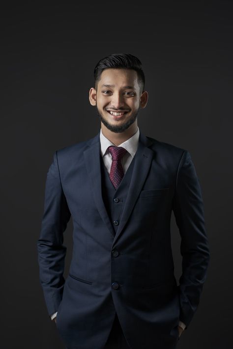 Bengali boy in formal blue suit indoor corporate portrait photoshoot. Formal Poses For Men Indoor, Poses For Men Photography Indoor, Formal Photoshoot Men, Men Is Suits, Executive Poses, Foto Id Card, Formal Portrait Photography, Groom Photoshoot Poses, Corporate Headshot Poses