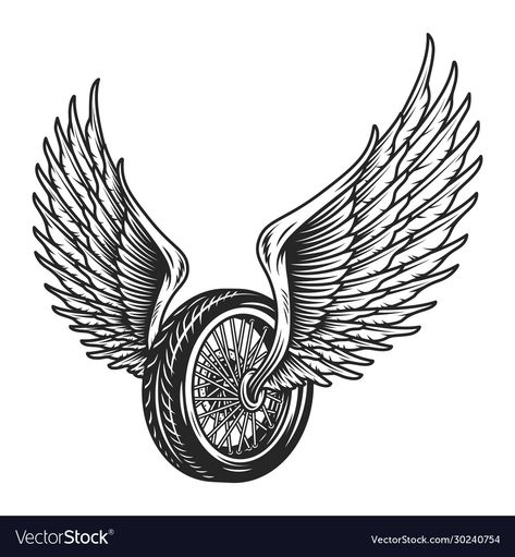 Right Hand Tattoo, Wheel Illustration, Wings Illustration, Wheel Tattoo, Cool Vector, Logo Design Vintage, Vintage T Shirt Design, Black And White Photo Wall, Eagle Wings