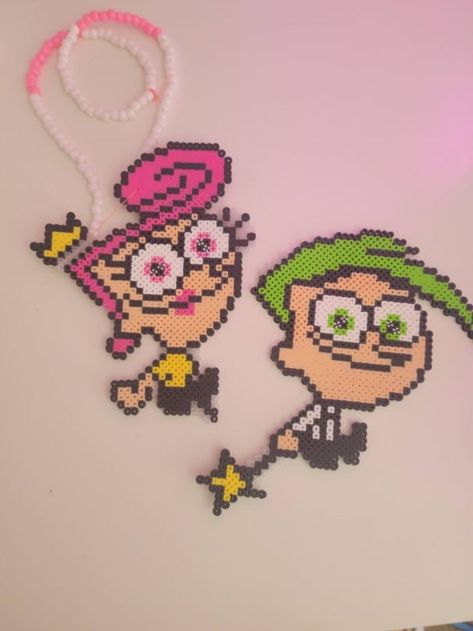 Fairly Odd Parents Perler Beads, Melanie Martinez Perler Beads, Wanda And Cosmo, Perler Necklace, Bead Templates, Fairly Oddparents, Melty Bead Patterns, Fairly Odd Parents, Odd Parents