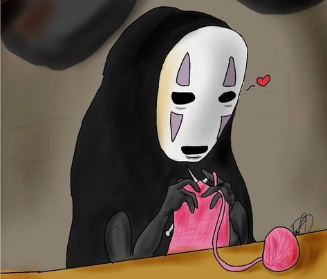 Spirited Away- Kaonashi Knitting by GeneralisimoJenny on deviantART No Face Knitting, No Face Drawing, Drawing Knitting, Face C, Knitting Humor, Bd Comics, No Face, Miyazaki, Super Junior