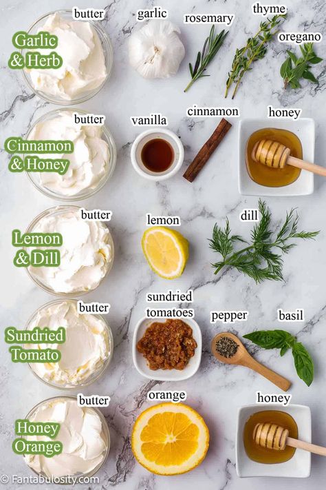 How To Make Flavored Butter, Herb Butter Recipe For Turkey, Honey Cinnamon Butter Recipe, Homemade Herb Butter, Savory Butter Recipes, Italian Compound Butter, Flavoured Butter Recipes, Homemade Butter Flavors, Sweet Compound Butter Recipes