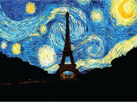 Starnight Van Gogh, Paris Art Painting, فنسنت فان جوخ, Vincent Art, Artist Van Gogh, Eiffel Tower Painting, Eiffel Tower Art, Starry Night Art, Starry Night Painting