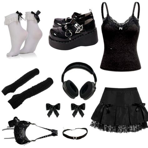 Black Headphones, Arm Warmers, Choker, Headphones, Wedges, Shoulder Bag, Outfit Accessories, Clothes, Black