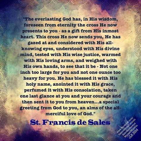 St. Francis de Sales ~ Your Cross God never said we wouldn't have . Francis De Sales Quotes, Communion Prayer, Sales Quotes, Saint Quotes Catholic, Catholic Saint, Saint Francis, Strong Faith, Saint Quotes, Quotes By Authors