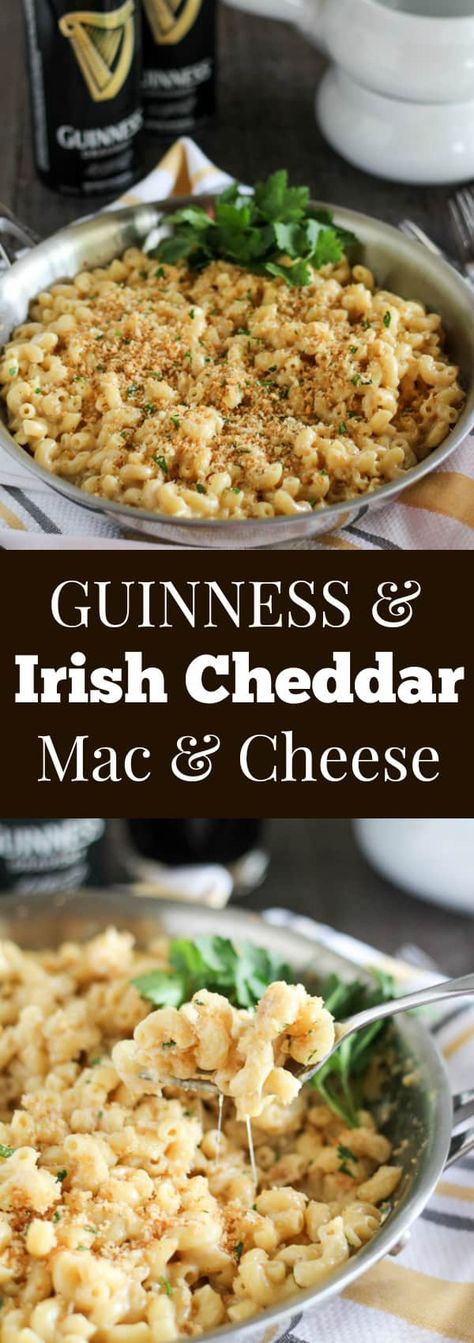 Guinness and Irish Cheddar Macaroni and Cheese - Stovetop macaroni and cheese filled with Guinness stout, sharp Irish cheddar and a touch of dijon mustard. Creamy and cheesy with a crunchy garlic breadcrumb topping. Stovetop Macaroni And Cheese, Crunchy Garlic, Breadcrumb Topping, Irish Cheddar, Irish Desserts, Irish Cooking, Cheddar Mac And Cheese, Irish Dishes, Irish Cuisine