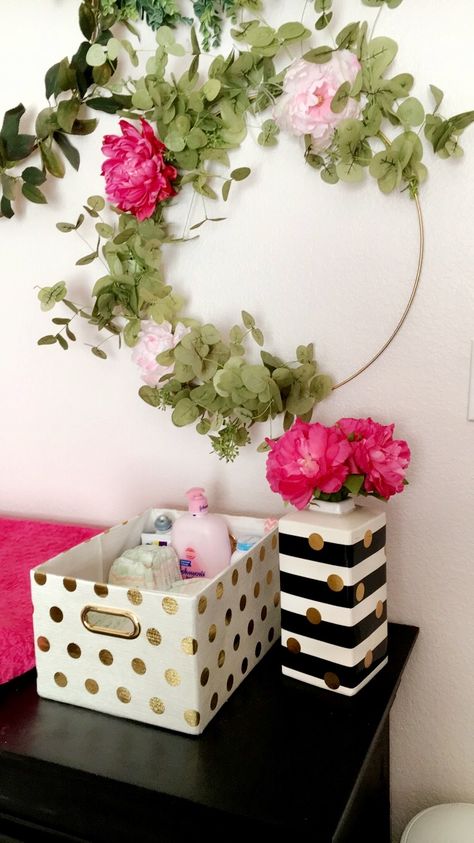 Kate Spade Nursery Kate Spade baby girl nursery changing table pink flowers Girl Nursery Changing Table, Kate Spade Nursery, Gold Baby Nursery, Nursery Changing Table, Diaper Caddy, Baby Girl Nursery, Gold Baby