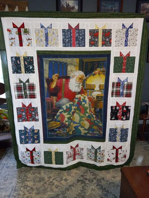 Christmas Panel Quilt Patterns, Christmas Panel Quilts Ideas Layout Patterns Free, Christmas Panel Quilts Ideas Layout, Christmas Panel Quilts, Quilts With Panels, Panel Quilts Ideas Layout Patterns Free, Quilt Panel Border Ideas, Diy Christmas Quilt, Xmas Basket