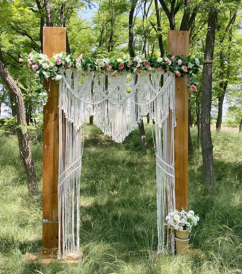 PRICES MAY VARY. Macrame Curtain Size：50(W)*90(H) inche,you can adjust the size according to your need.（Wood Stick and Flowers Not Included） At the beginning，You maybe choose it as the wedding background at outdoor,later you can hang it at your bedroom (there are many nails with it),also you can take off the top thread and put it on your pole as a curtain. A perfect gift which Perfectly fit in the interior of dorm room,wedding backdrop, living room, bedroom, headboard, kids room and even a cozy Hanging Flowers Wedding, Macrame Wedding Arch, Rideaux Boho, Cortinas Boho, Kansas Wedding, Macrame Wedding Backdrop, Large Curtains, Hanging Room Dividers, Macrame Backdrop