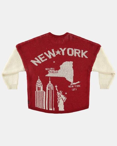 New York State Sweater Knit Spirit Jersey® | Spirit Jersey® Official Fall New York City, Jersey Sweater, Spirit Jersey, Graphic Sweaters, Apple Red, New York State, Mode Inspo, Big Apple, Looks Style