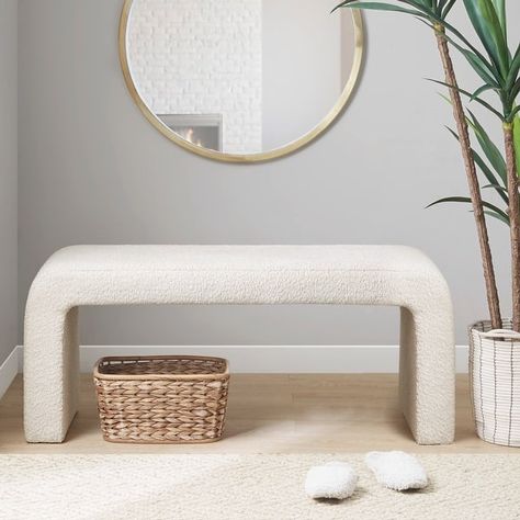 INK+IVY Steve Cream Boucle Waterfall Bench - On Sale - Bed Bath & Beyond - 37992440 Waterfall Bench, Contemporary Bench, Modern Contemporary Home, Fabric Bench, Waterfall Design, Bed Bench, Boucle Fabric, Wood Bench, Upholstered Bench