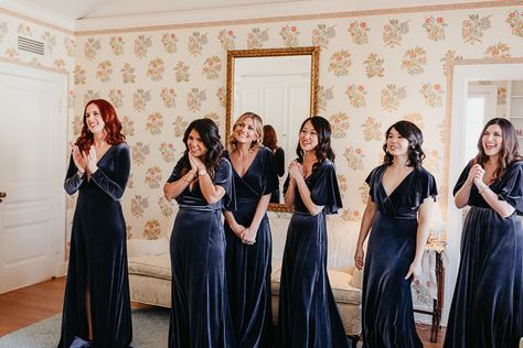 Winter Bridesmaid, Winter Bridesmaids, Winter Bridesmaid Dresses, Navy Bridesmaids, Velvet Bridesmaid Dresses, Bridesmaid Dresses With Sleeves, Custom Bridesmaid Dress, Celestial Wedding, Navy Bridesmaid Dresses