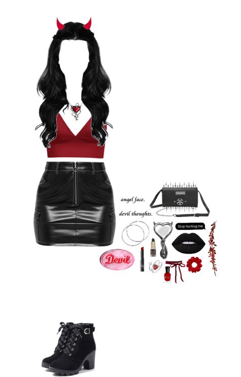 devil inside created by storibloom        on ShopLook.io perfect for Date Night. Visit us to shop this look. #Date Night, #Party, #Night out, #Edgy, #Sexy, #Fall, #Winter, #18-24, #Under 18 Devil Inspired Outfit, Angel Inspired Outfits, Devil Inspired, Look Date, Devils Night, Shoplook Outfits, Disney Inspired Outfits, Hair Png, Outfits Polyvore