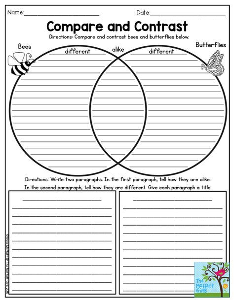 Compare and Contrast Bees and Butterflies- Such a fun activity for Third Grade.  The NO PREP Packet for May teach on a variety of core concepts, including math, language, science and everyday life. Math Language, Third Grade Worksheets, Compare Contrast, Third Grade Science, 2nd Grade Worksheets, 3rd Grade Reading, 2nd Grade Reading, Writing Templates, Informational Writing