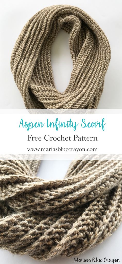 Crochet Infinity Scarf | Free Crochet Pattern | Texture Infinity Scarf | Worsted weight yarn | Basic & Easy Crochet Scarf Pattern | Maria's Blue Crayon Simple Scarf Crochet Pattern, Infinity Scarfs, Crochet Scarf Pattern Free, Irish Crochet Dress, Crochet Infinity Scarf, Hat Patterns, Haken Baby, Crochet Motifs, Scarf Crochet Pattern