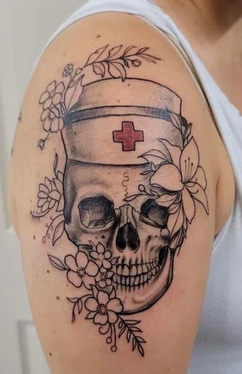 Nurse Sleeve Tattoos For Women, Traditional Tattoo Nurse, Healthcare Tattoo, Traditional Tattoo Stencils, Nurse Tattoo, Medical Tattoo, Mommy Tattoos, Traditional Tattoo Sleeve, Sugar Skull Tattoos