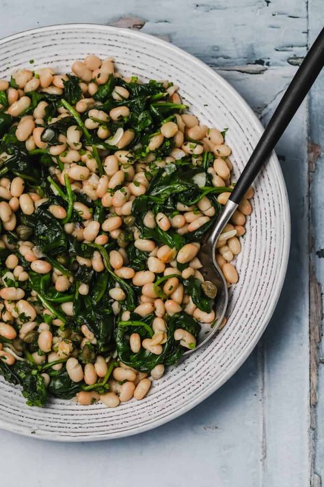 Spinach White Bean, White Bean Recipes, Garlic Spinach, Northern Beans, Seared Salmon, Sauteed Spinach, Great Northern Beans, Spinach Recipes, White Bean