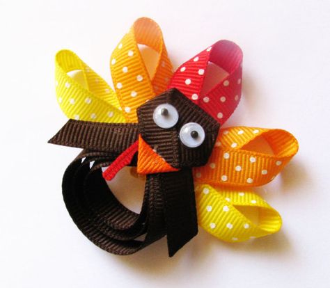 turkey Turkey Hair Bow, Turkey Bow, Thanksgiving Hair Bows, Thanksgiving Bow, Fall Hair Bow, Thanksgiving Hair, Ribbon Sculptures, Group 8, Bow Fashion