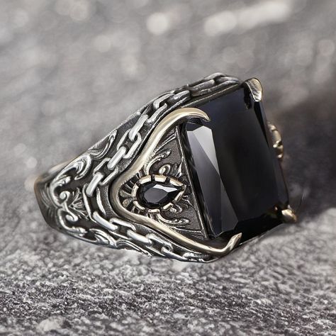 Onyx Color, Onyx Colour, Antique Silver Rings, Turkish Men, Men Ring, Men's Ring, 925 Jewelry, Black Stone, Men's Jewelry