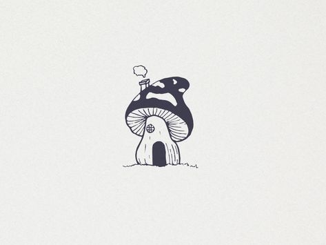 Mushroom House Tattoo, House Tattoo, Ocean Tattoo, Mushroom Tattoos, Tattoo Minimalist, Bff Tattoos, Mushroom House, Tattoo Illustration, House Illustration