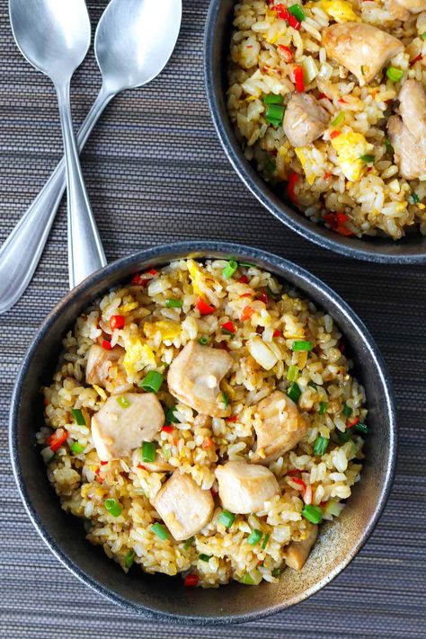 Tasty Fried Rice, Japanese Fried Rice, Onion Rice, Kewpie Mayonnaise, Japanese Chicken, Garlic Salmon, Chicken Pieces, Scrambled Egg, Gluten Free Rice