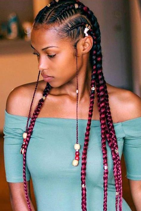 Feed In Braids Ponytail, Braid Game, Trendy We Fryzurach, Feed In Braids, Feed In Braids Hairstyles, Braided Ponytail Hairstyles, Feed In Braid, Girls Braids, Burgundy Hair