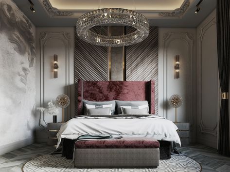 NEOCLASSIC BEDROOM on Behance Grey Bedroom Decor, New Bedroom Design, Luxury Bedroom Decor, Grey Bedroom, Classic Bedroom, Studio 54, Burj Khalifa, New Classic, Luxurious Bedrooms